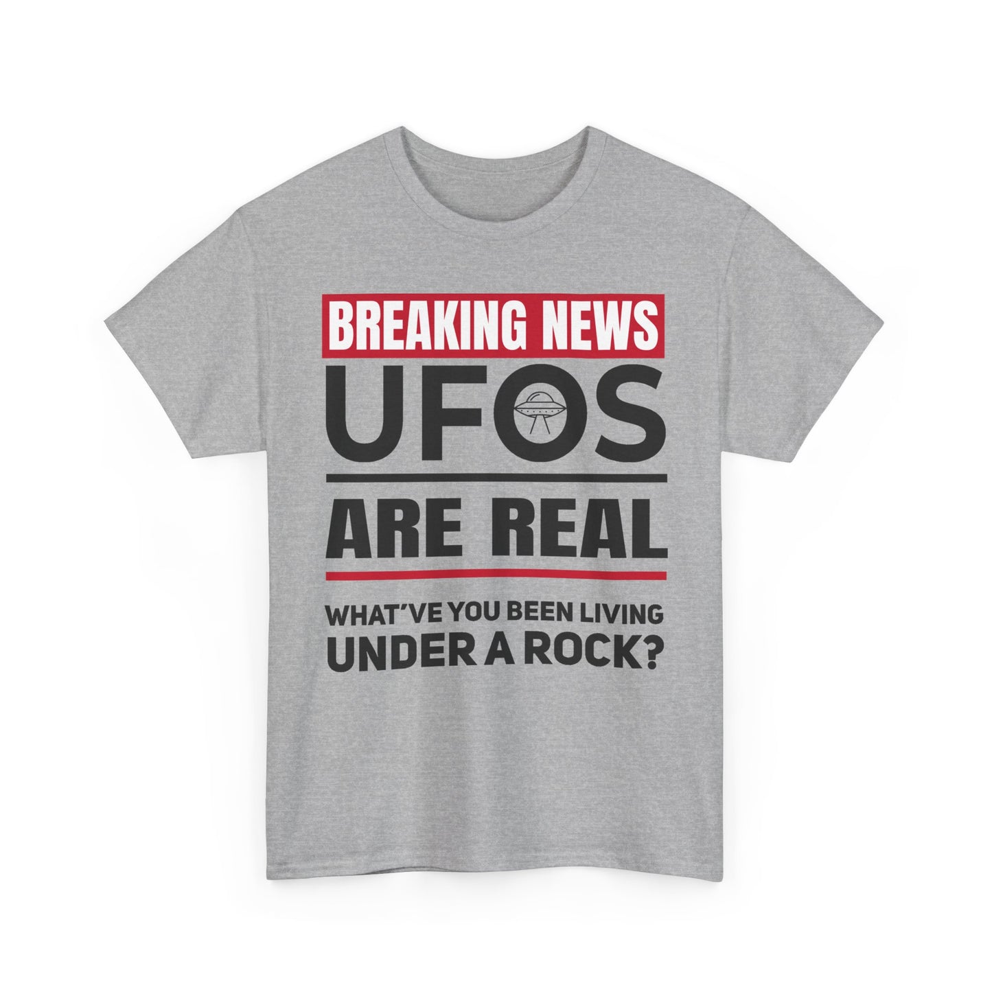Breaking News: UFOs Are Real – Unisex Heavy Cotton Tee (White/Gray)