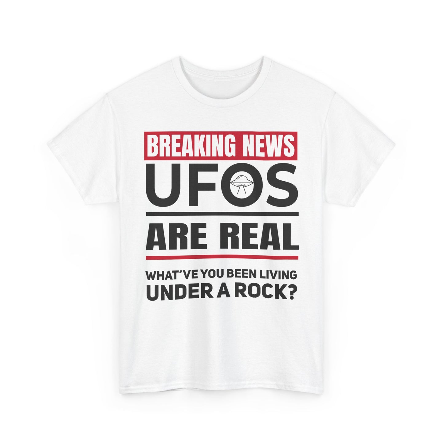 Breaking News: UFOs Are Real – Unisex Heavy Cotton Tee (White/Gray)