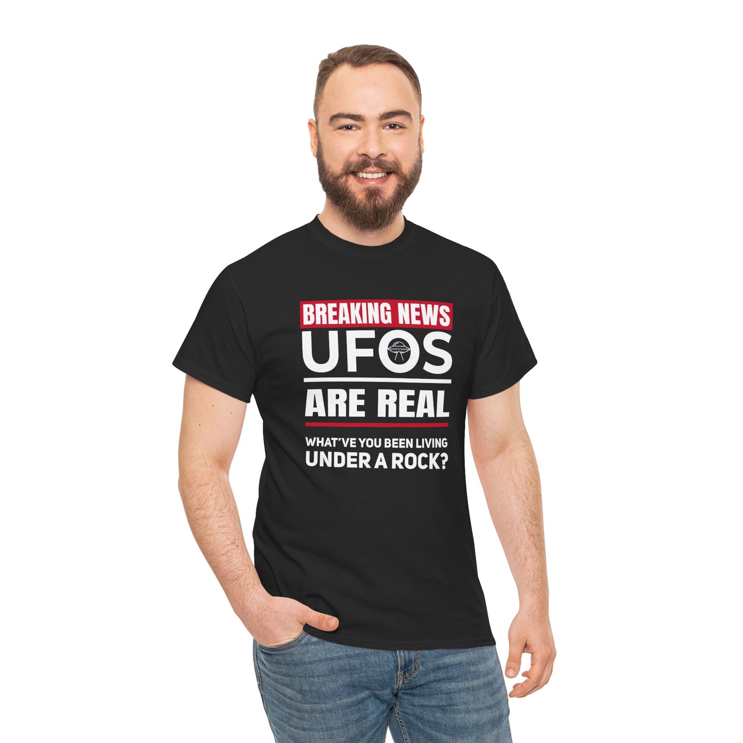 Breaking News: UFOs Are Real – Unisex Heavy Cotton Tee (Black)