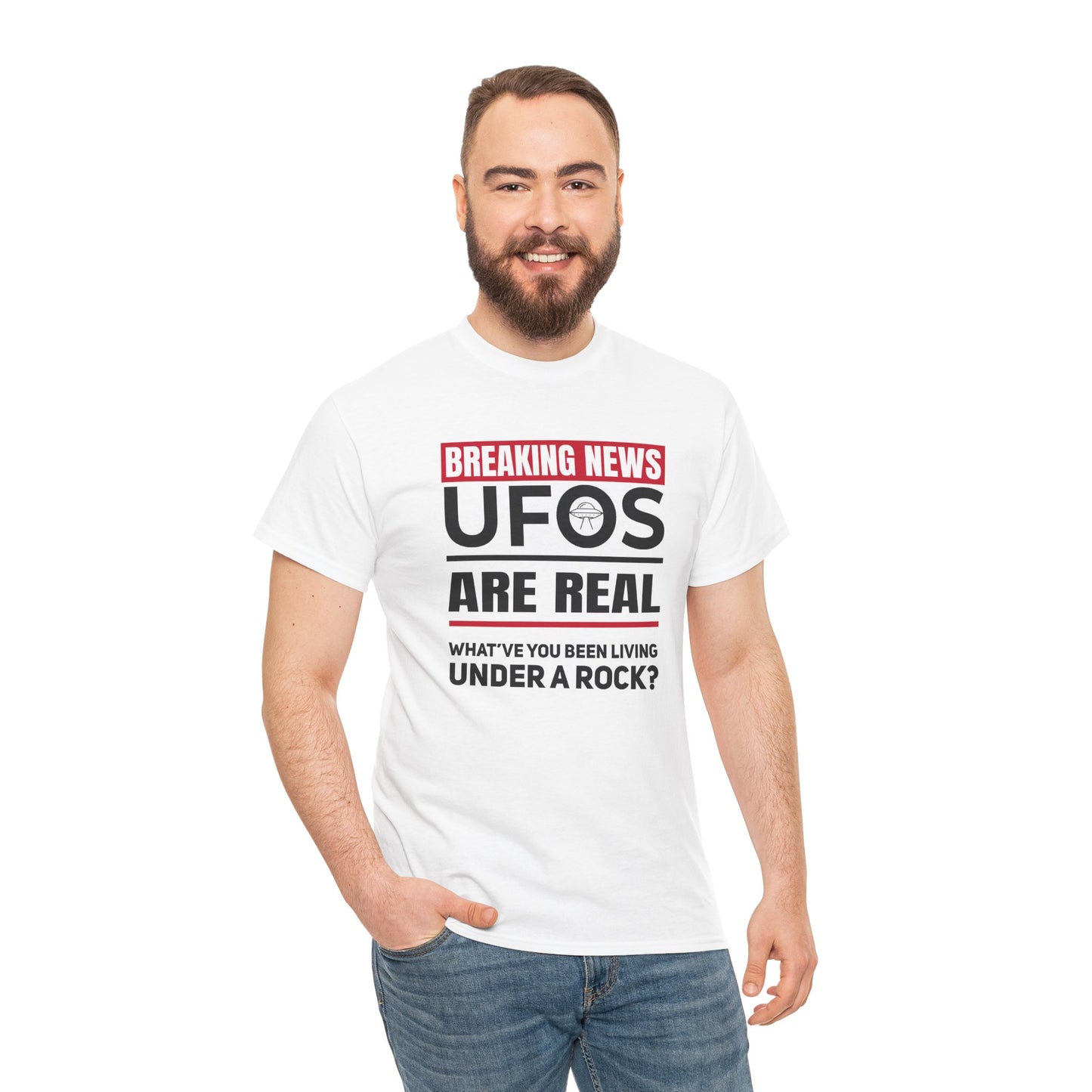 Breaking News: UFOs Are Real – Unisex Heavy Cotton Tee (Black)